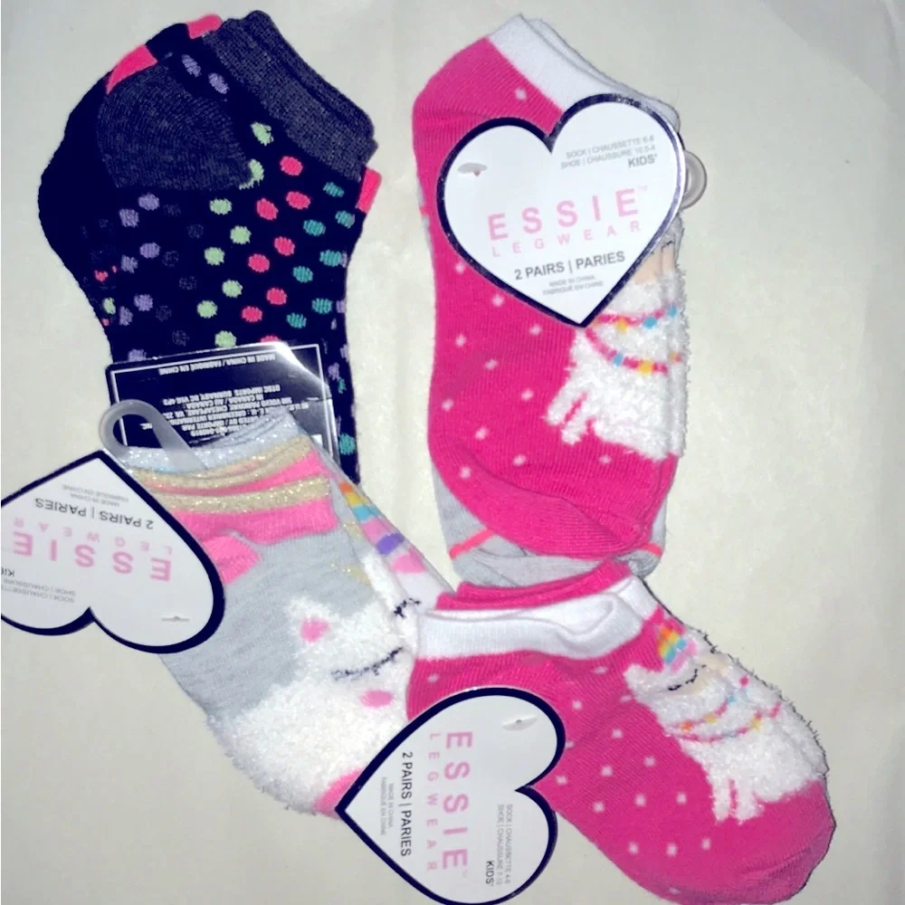 Girls socks, 9 pair, llamas kittens solids Kids Shoe size: 7 - 11